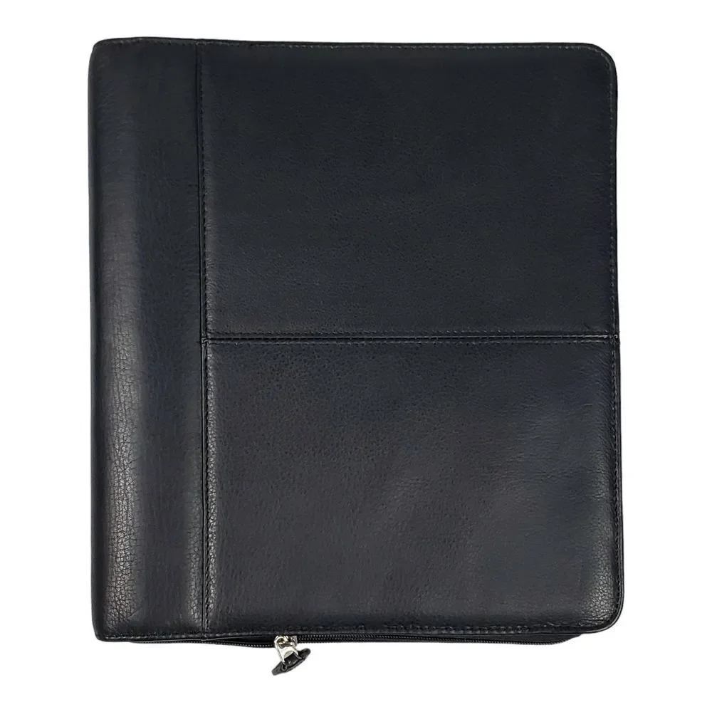 Franklin Covey 7-Ring Black Leather Front Binder Zip Around Planner Organizer